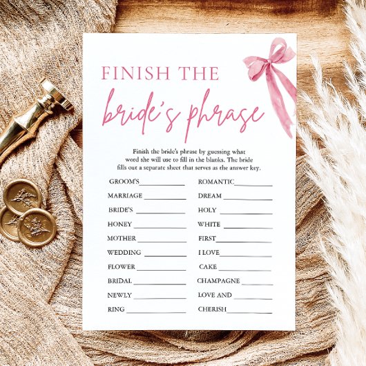 Invitation Terminer la phrase de la mariée Jeu de Baby Shower