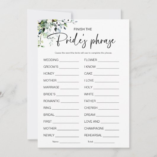 Invitation Terminer Le Jeu De Fête des mariées Phrase Brides (Devant)