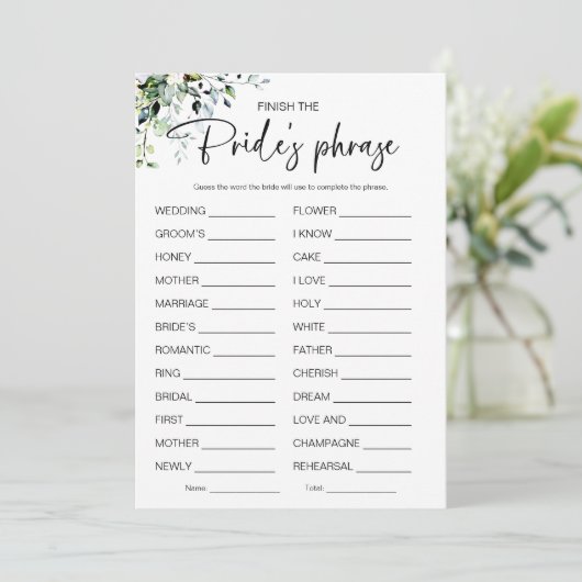 Invitation Terminer Le Jeu De Fête des mariées Phrase Brides (Debout devant)