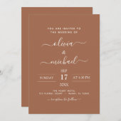 Invitation Terra Cotta Boho Mariage Moderne Simple (Devant / Derrière)