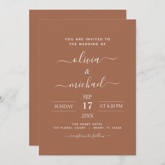 Invitation Terra Cotta Boho Mariage Moderne Simple (Devant / Derrière)