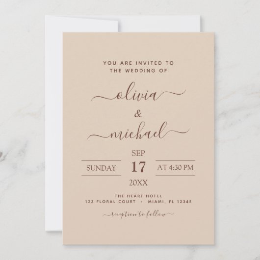 Invitation Terra Cotta Boho Mariage Moderne Simple (Devant)