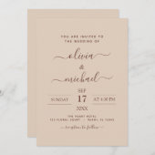 Invitation Terra Cotta Boho Mariage Moderne Simple (Devant / Derrière)