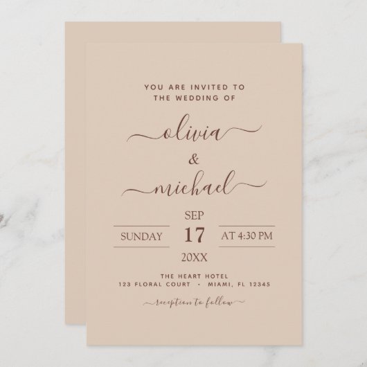 Invitation Terra Cotta Boho Mariage Moderne Simple (Devant / Derrière)