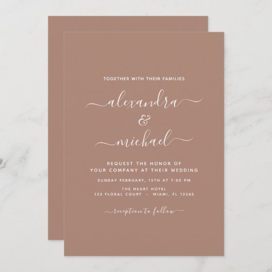 Invitation Terra Cotta Boho Mariage Moderne Simple (Devant / Derrière)