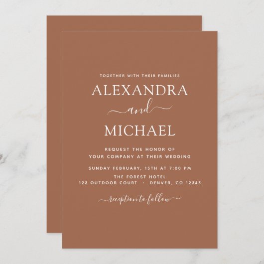 Invitation Terra Cotta Boho Mariage Moderne Simple (Devant / Derrière)