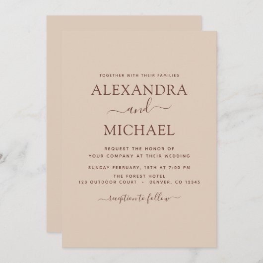 Invitation Terra Cotta Boho Mariage Moderne Simple (Devant / Derrière)