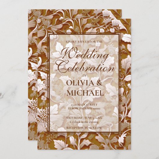 Invitation Terra cotta Burnt Orange Mariage botanique moderne (Devant / Derrière)