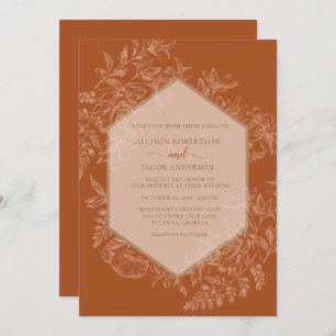 Invitation Terra Cotta Mariage floral géométrique