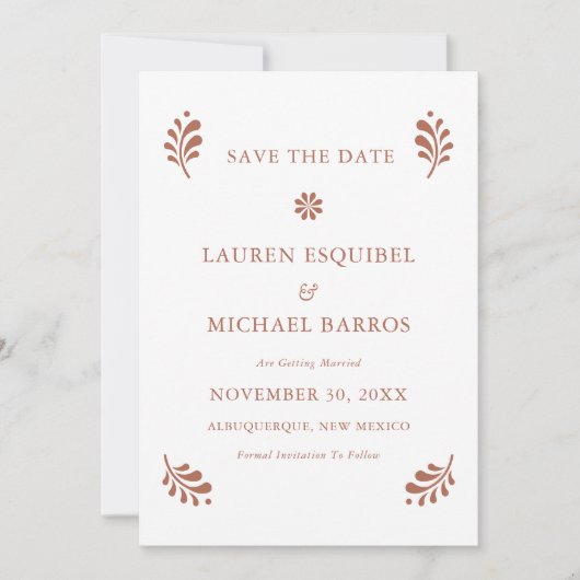 Invitation Terra Cotta Mexicaine Enregistrer La Date (Devant)