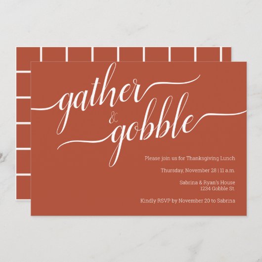 Invitation Terra Cotta minima Rassembler & Gobble Thanksgivin (Devant / Derrière)