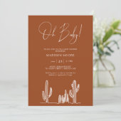 Invitation Terracota Baby Shower Cactus Ligne d'art Désert (Debout devant)