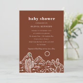 Invitation Terracota Baby shower Cactus Line Art Desert (Debout devant)