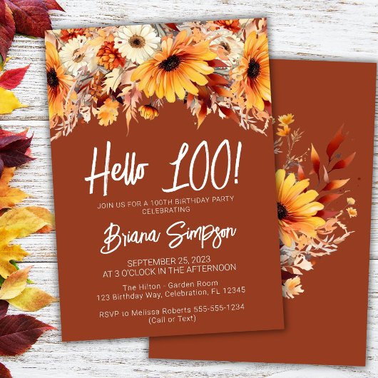 Invitation Terracotta 100e anniversaire automne floral
