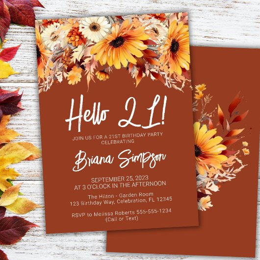 Invitation Terracotta 21e anniversaire automne floral