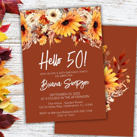 Invitation Terracotta 50e anniversaire automne floral