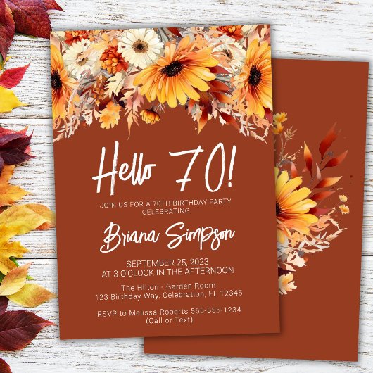 Invitation Terracotta 70e anniversaire automne floral