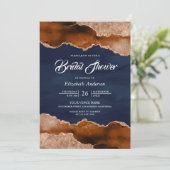 Invitation Terracotta Agate Marble Navy Blue Bridal Shower (Debout devant)
