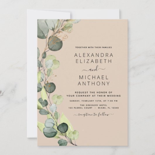 Invitation Terracotta All in One Eucalyptus QR Code Mariage (Devant)