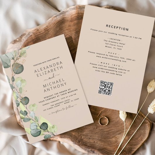Invitation Terracotta All in One Eucalyptus QR Code Mariage