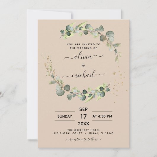 Invitation Terracotta All in One Eucalyptus QR Code Mariage (Devant)