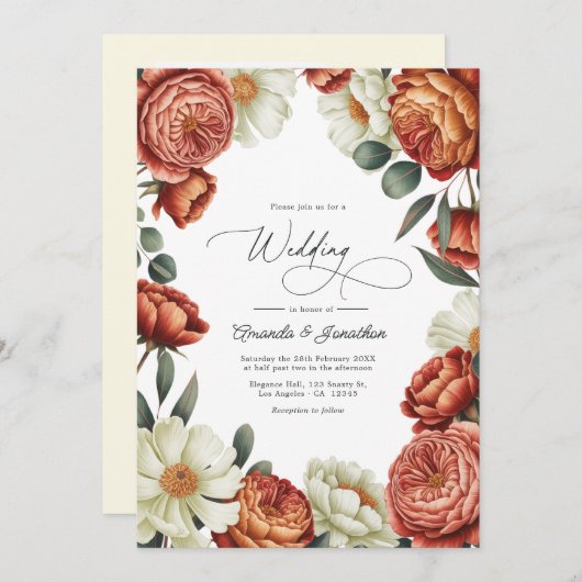 Invitation Terracotta and Cream Watercolor Floral Wedding (Devant / Derrière)