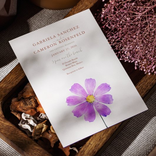 Invitation Terracotta Aquarelle Boho Floral Daisy Mariage