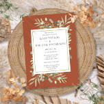 Invitation Terracotta Aquarelle Verdure Dîner de répétition<br><div class="desc">Doté de délicats feuilles d'aquarelle,  ce mariage botanique chic invite à la répétition peut être personnalisé avec vos informations de répétition dîner,  avec un arrière - plan en terre cuite. Conçu par Thisisnotme©</div>