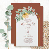 Invitation Terracotta Arc Floral QR Code Non Photo Mariage