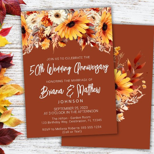 Invitation Terracotta automnal floral 50e anniversaire de mar