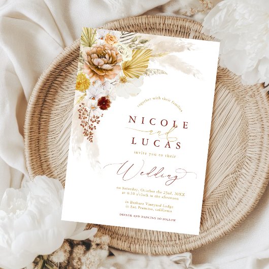 Invitation Terracotta Automne Boho Pampas Mariage en herbe