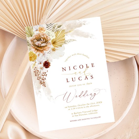 Invitation Terracotta Automne Boho Pampas Mariage en herbe