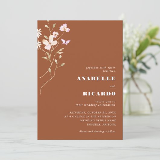 Invitation Terracotta Automne Fleur sauvage Photo QR Code Mar (Debout devant)