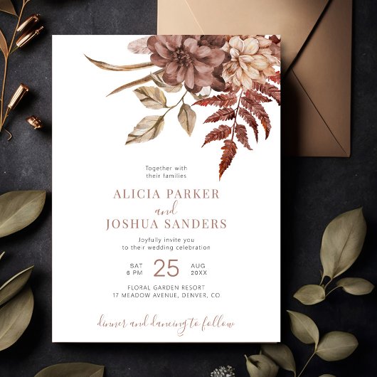 Invitation Terracotta automne mariage boho floral