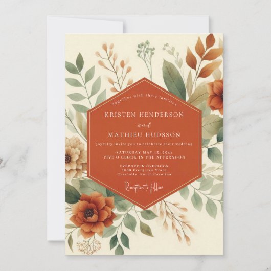 Invitation Terracotta Autumnal Foliage Wedding (Devant)