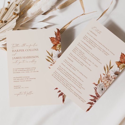 Invitation Terracotta Beige Moderne Floral Boho Mariage de au