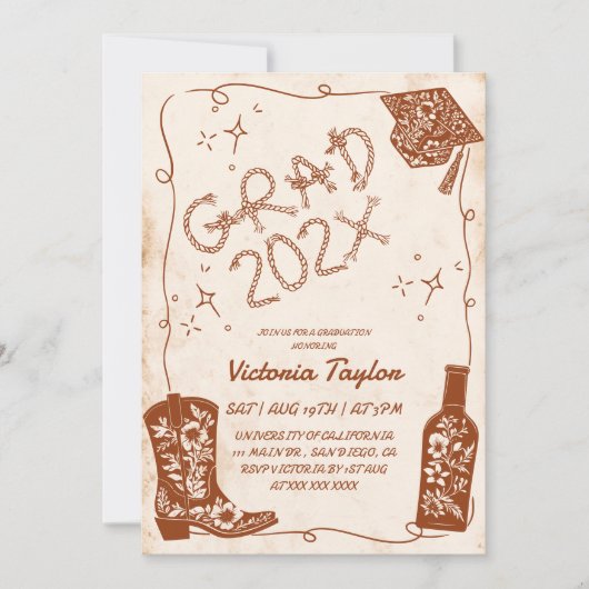Invitation Terracotta Beige Rustique Occidental Diplôme (Devant)