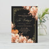 Invitation Terracotta Black Floral Boho Rustique Mariage I (Debout devant)