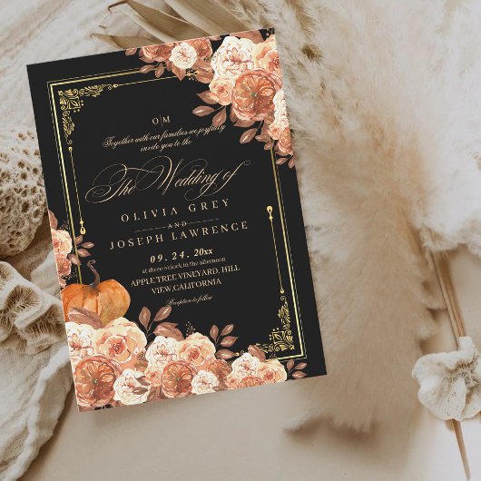Invitation Terracotta Black Floral Boho Rustique Mariage I
