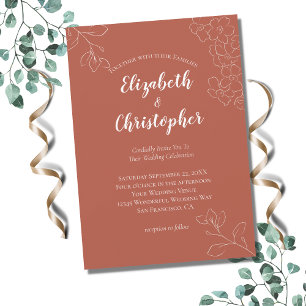 Invitation Terracotta Blanc Floral Botanique Moderne Mariage