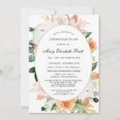 Invitation Terracotta Blanc Rose Floral Célébration de la vie (Devant)