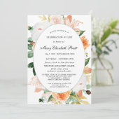 Invitation Terracotta Blanc Rose Floral Célébration de la vie (Debout devant)