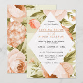 Invitation Terracotta Blooming Rose Hydrangea Floral Wedding (Devant / Derrière)