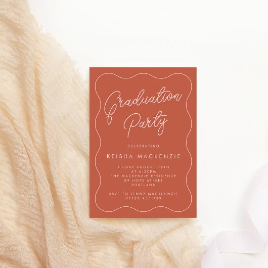 Invitation Terracotta & Blush Squiggle Graduation Party