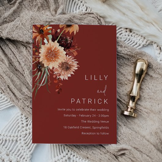 Invitation Terracotta Bohemian Mariage : Automne été