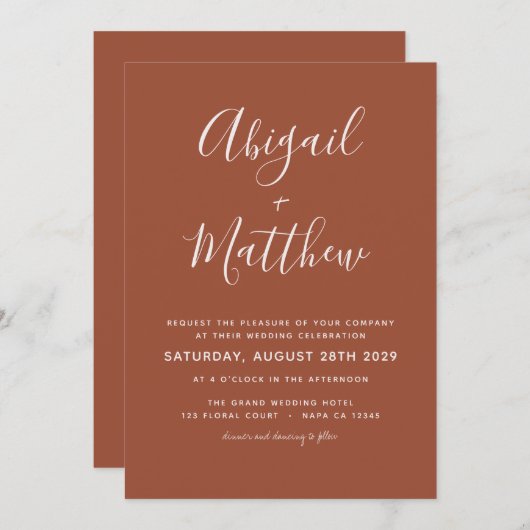 Invitation Terracotta Bohemian Simple Mariage manuscrit (Devant / Derrière)