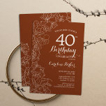 Invitation Terracotta Boho 40e anniversaire<br><div class="desc">Invitation à la fête du 40e anniversaire de Terracotta Boho. Design moderne minimaliste avec des accents de dessin botanique floral et de police de script de typographie. Carte invitation simple et tendance, parfaite pour une célébration anniversaire élégante. Peut être customisé à n'importe quel âge. Invitations Zazzle imprimées ou téléchargement instantané...</div>
