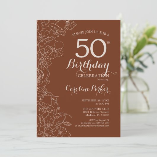 Invitation Terracotta Boho 50e anniversaire (Debout devant)