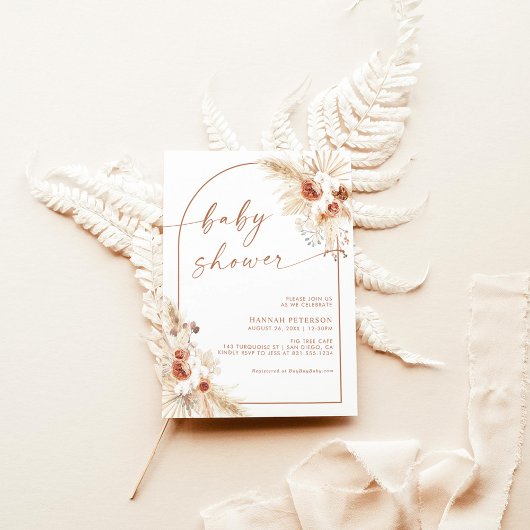 Invitation Terracotta Boho Baby shower Pampas Grass