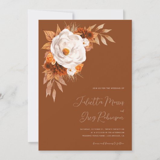 Invitation Terracotta Boho Fall Floral QR Code Photo Mariage (Devant)